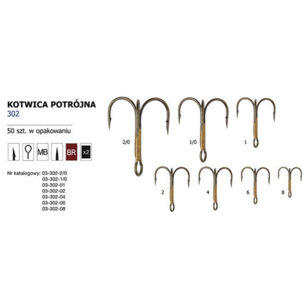 Kotwice potrójne 302 BR rozm. 1 (50 szt.)